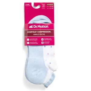 Dr. Motion Ladies 2 Pack White Blue Polka Everyday Compression Tab Ankle Socks